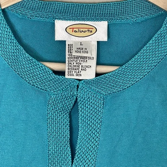 Talbots VTG Long Sleeve Lightweight Cardigan Size L Textured Knit Trim Blue